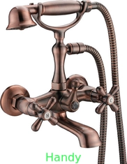 China Brass Two Hole Bathroom Faucet / Two Handle Red Antique Copper Mixer Taps supplier