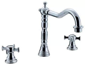 China Brass Two Handle Household Kitchen Sink Water Faucet Europe Archaize 3 Hole Kitchen Tap supplier