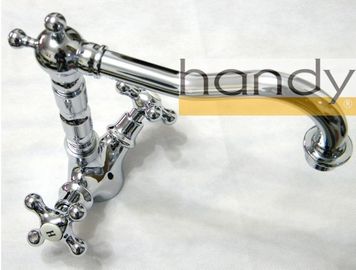 Brass Polished Chrome Kitchen Sink Water Faucet One Hole with Two Cross Handles for Home