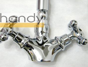 Brass Polished Chrome Kitchen Sink Water Faucet One Hole with Two Cross Handles for Home