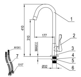 Chrome Polished Brass Tall Kitchen Tap Faucet with Single Lever , HN-4C28