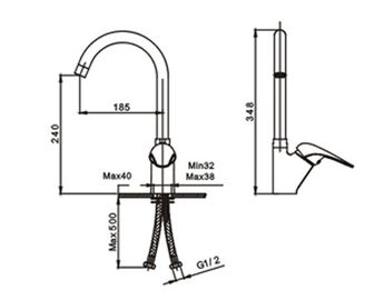 Polished Single Lever Mixer Taps , Brass Ceramic Kitchen Sink Water Faucet with One Hole