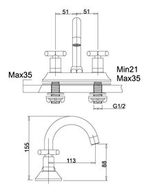 Chrome Polished Basin Mixer Faucet with Two Handles for Bathtub , European Style