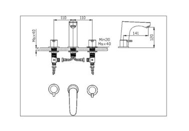 Three Hole Basin Mixer Faucet / Brass Lavatory Faucet with Deck Mounted