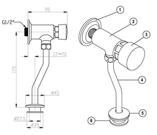 Chrome Plated Toilet Flush Valves Urinal Toilet Sanitary Ware , 0.05 - 0.9MPA