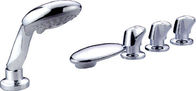 Polished Five Hole Deck Mount Tub Faucet Mixer / Three Kinds Pull Out Shower Tap