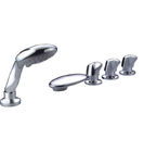 Polished Five Hole Deck Mount Tub Faucet Mixer / Three Kinds Pull Out Shower Tap