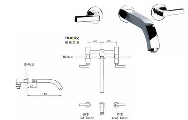 Two Handle Chrome Wall Mount Bathroom Sink Faucet Brass Basin Tap for Cloakroom