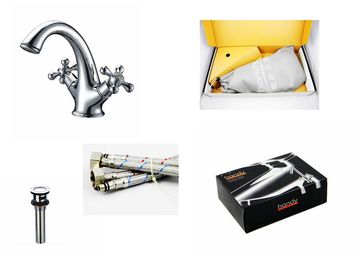 Chrome plated Basin Faucet with Ceramic valve core, Cross Handles