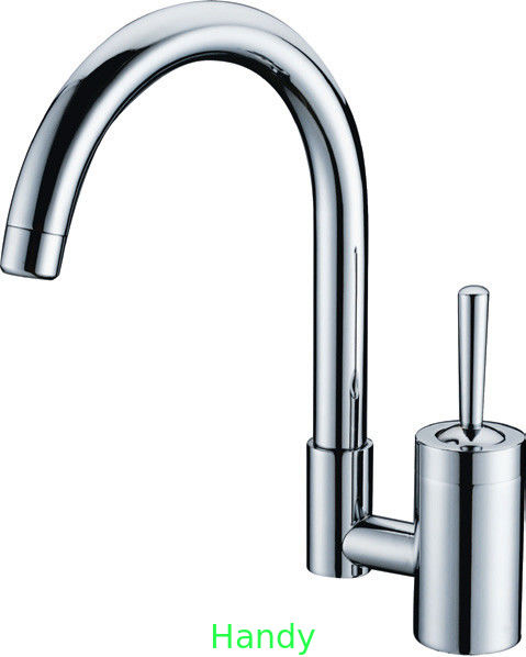 Single Hole Chrome Kitchen Sink Water Faucet / High Arc Purity Brass Home Kitchen Tap