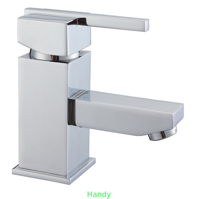 Modern Square Basin Tap Faucets Brass For Under Counter Basin , Single Hole Chain Hotel Taps