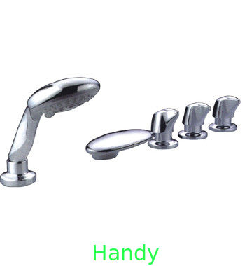 Polished Five Hole Deck Mount Tub Faucet Mixer / Three Kinds Pull Out Shower Tap