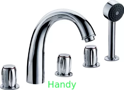 Water Saving Chrome Deck Mount Tub Faucet with Three Handles / Polished Brass Mixer Tap
